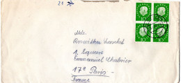 L75015 - Bund - 1960 - 10Pfg Heuss III (2 Waag Paare) A Bf AACHEN -> Frankreich - Covers & Documents