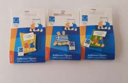 @ Athens 2004 Olympic Games - Spinner Balls - Full Set Of 3 Pins With Mascots And Flags - Olympic Games