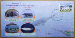 INDIA 2022 AQUATIC ANIMALS OF UTTAR PRADESH, TURTLE, DOLPHIN, GHARIAL, FISH, SPECIAL COVER, GORAKHPUR CANCELLATION - Dolfijnen