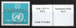 0541d: Österreich 1970, ANK 1377 UNO- Jubiläum **, Plf 4 Nach Gindl - Varietà & Curiosità