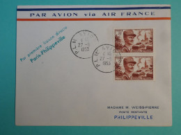 DJ 10  FRANCE    BELLE LETTRE 1953 1ER VOL PARIS   PHILIPPEVILLE PLM  +AFFF. INTERESSANT+ - 1927-1959 Briefe & Dokumente