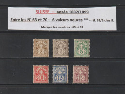 SUISSE - Entre Les N° 63 Et 70 De 1882/1899 - 6 Valeurs Neuves ** - Armoiries - 2 Scan - Nuovi