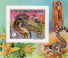 Madagascar 1988, 75th Lion, Silver Overprinted, Bird, Lemour, Rotary, BF - Cicogne & Ciconiformi