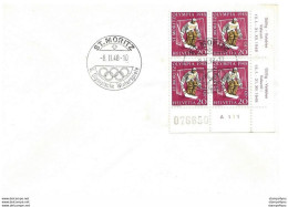 T1 - 30 - Enveloppe Suisse Avec Bloc De 4 Timbres Olympqiues - 8.2.48. St Moritz - Inverno1948: St-Moritz