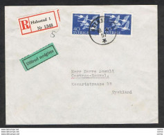 SWEDEN: 1957 REGISTERED MAIL FROM  HALMSTADT WITH 40 O. X 2 BLUE (410) - TO GERMANY - Storia Postale