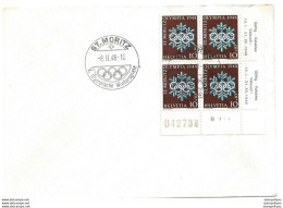 T1 - 42 - Enveloppe Suisse Avec Bloc De 4 Timbres Olympqiues - 8.2.48. St Moritz - Winter 1948: St. Moritz