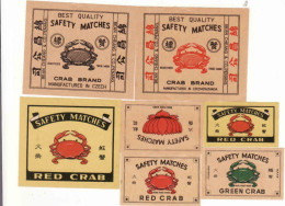 Czechoslovakia - 7 Matchbox Labels For Export To Singapore And Malaysia - Red Crab, Green Crab - Boites D'allumettes - Etiquettes