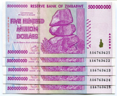 ZIMBABWE 2008  500 MILLION DOLLARS  UNCIRCULATED BRAND NEW NOTES - P 82 X 5 PIECE LOT - Simbabwe