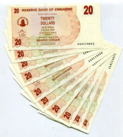 Zimbabwe 2006 P40 20 Dollar Bearer Check Unc X 10 Consecutive Note Lot - AA - Simbabwe