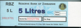 Reserve Bank Of Zimbabwe Uncirculated 5 Litres Petrol Gas Fuel Coupon Rare X 10 - Zimbabwe