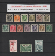 LUXEMBOURG - 17 Au 32 De 1940 - Neuf ** - 16 Valeurs - Surchargé... Rpf  - Occupation Allemande - 2 Scan - 1940-1944 Deutsche Besatzung