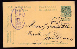 DDFF 597 -  Entier Pellens T2R COUILLET 1913 Vers JUMET (Coupe) - Cachet Privé Sablières Et Carrières De STAVE Et ORET - Postkarten 1909-1934