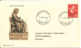 Denmark FDC 11-11-1955 Soren Kierkegard With Nice Cachet - FDC