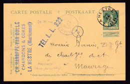DDFF 602 -  Entier Pellens T2R LA HESTRE 1914 Vers MAURAGE (COBA 30 EUR) - Cachet Privé Charbons Hanappe-Van Bolle - Briefkaarten 1909-1934