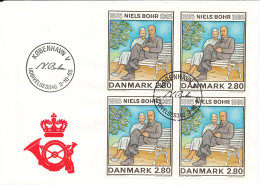 Denmark FDC Niels Bohr 1885 - 3-10 - 1985 In A Block Of 4 - FDC