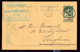 DDFF 604 -  Entier Pellens T2R LOO 1913 Vers ISEGHEM - Cachet Privé Atelier D' Horlogerie René Van Belle - Cartes Postales 1909-1934