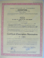 S.A. Auxifina - Certificat D'inscription Nominative - Empr. En Bons De Caisse De 1000 Bef (1960) Au Nom De L'union Belge - Banca & Assicurazione