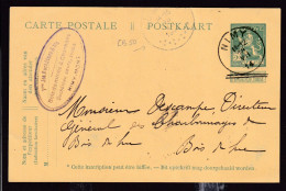 DDFF 607 -  Entier Pellens T2R NIMY 1914 Vers T4R BOIS DU LUC (COBA 50 EUR) - Cachet Privé Duchateau, Bois Et Charbons - Postcards 1909-1934