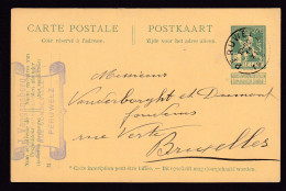DDFF 609 -  Entier Pellens T2R PERUWELZ 1913 Vers BXL - Cachet Privé Vangansberg, Imprimeur - Postcards 1909-1934