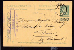 DDFF 610 -  Entier Pellens T2R RANCE 1913 Vers FRAIRE (COBA 30 EUR) - Cachet Privé Robert Bauduin, Négociant - Briefkaarten 1909-1934