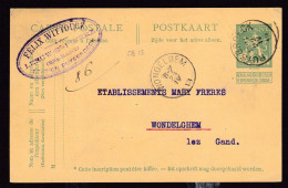 DDFF 613 -  Entier Pellens T2R RUYSBROECK 1913 Vers WONDELGEM (COBA 15 EUR) - Cachet Privé Wittouck à LEEUW ST PIERRE - Briefkaarten 1909-1934