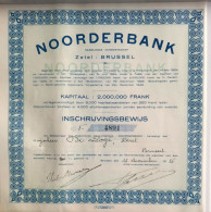 Noorderbank - Nominatief Certificaat Karel De Logi - 1926 - Bruxelles - Bank En Verzekering
