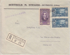 Lettre à Entête Recommandée Obl. Beyrouth Le 25 XII 37 Sur N° 143 X 2, 157 Pour Chaux De Fonds - Lettres & Documents