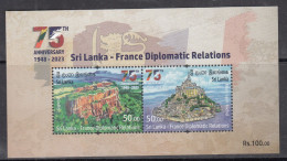 SRI LANKA  2023 Diplomatic Relations With FRANCE, MS, Miniature Sheet, MNH - Sri Lanka (Ceylan) (1948-...)