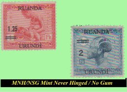 1931 ** RUANDA-URUNDI RU 090/091 MNH/NSG VLOORS -4- WITH OVERPRINT ( X 2 Stamps) NO GUM - Nuevos