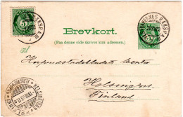 Norwegen 1905, 5 öre Zusatzfr. Auf 5 öre Ganzsache M. Bahnpost Stpl. N. Finnland - Lettres & Documents