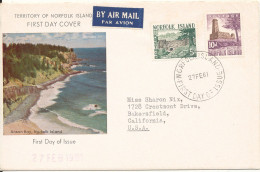 Norfolk Island FDC 27-2-1961 2 Definitives With Cachet And Sent Air Mail To USA - Ile Norfolk