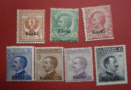 Stamps Greece ITALIAN OCCUPATION - ITALIAN POST  1912 "KARKI" Ovpt, Complete Set Of 7 Values, M. (Hellas 3XIII/9XIII). - Dodécanèse