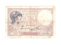 ALB/ France : 5 Francs VIOLET - 03/08/1939 - 16 Trous D'épingle (environ), Pliures - 5 F 1917-1940 ''Violet''