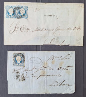 Portugal 1855/58 N°10 25 Centimes Bleu Type III Sur Pli + 2 25 Centimes Bleu Type IV Sur Pli B/TB - Lettres & Documents