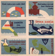 Slovakia - 6 Matchbox Labels, Environmental Protection, Water Purification Plants, Fish, - Boites D'allumettes - Etiquettes