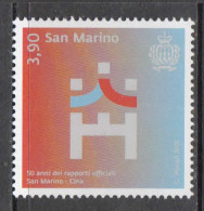 2021 San Marino Diplomatic Relations With China Complete Set Of 1 MNH @ BELOW FACE VALUE - Nuovi