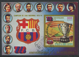 Republica De Guinea Ecuatorial:Used Block 15th Anniversary Of F.C.Barcelona, 1974 - Club Mitici