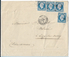 0014. LSC 4Ex. N°14 Bleu S/Azuré - Càd La Ferté Sous Jouarre à Lizy Sur Ourcq (SEINE & MARNE) - Ind. 3 X4 - Janv. 1857 - 1849-1876: Période Classique