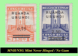 1942 ** RUANDA-URUNDI RU 124/125 MNH/NSG KING ALBERT MOMUMENT+OVERPRINT ( X 2 Stamps ) NO GUM - Ungebraucht