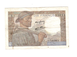 ALB/ France : 10 Francs MINEUR - 11/09/1941 - 4 Trous D'épingle, Pliures - 10 F 1941-1949 ''Mineur''