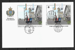 2021 Joint/Congiunta San Marino And Italy, MIXED FDC WITH BOTH SOUVENIR SHEETS: 100 Years Carabinieri - Emissions Communes