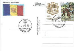 Pareja De Recién Casados ​​andorranos A Caballo (sello) En Una Postal Nevada De Andorra - Covers & Documents