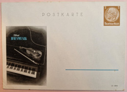 Entier Postal Allemand Timbré Sur Commande Illustré Piano Et Violon, Archet, Pflegt Hausmusik - Music