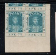 O) 1868  HAWAII -  HONOLULU. ERROR,   KING KAMEHAMEHA III , 5c Blue. BLOCK MNH - Hawaï