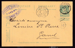 DDFF 616 -  Entier Pellens T2R WAEREGHEM 1913 Vers GAND - Cachet Privé Gustave Mahieu, Toiles à VIVE ST ELOI - Postcards 1909-1934