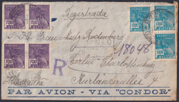 F-EX48642 BRAZIL BRASIL 1939 REGISTERED CONDOR AIR MAIL COVER TO GERMANY.  - Briefe U. Dokumente