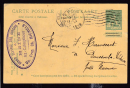 DDFF 622 -  Entier Pellens ANTWERPEN 1913 Vers VEDRIN - Cachet Privé Grand Elevage Des Acacias à HEIDE-CALMPTHOUT - Briefkaarten 1909-1934