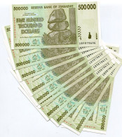 Delcampe - Zimbabwe 500 000 Dollars Money Banknote AB UNC P76 Inflation Currency X 10 Notes - Zimbabwe