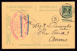 DDFF 627 -  Entier Pellens T4R MECHELEN 1913 Vers Antwerpen - Cachet Privé Siroux, Manufacture De Tabacs Et Cigares Fins - Briefkaarten 1909-1934