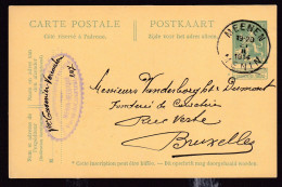 DDFF 628 -  Entier Pellens T4R MENIN 1914 Vers BXL - Cachet Privé Vve Tavenier, Fabrique De Papiers Lisses Et Fantaisie - Cartes Postales 1909-1934